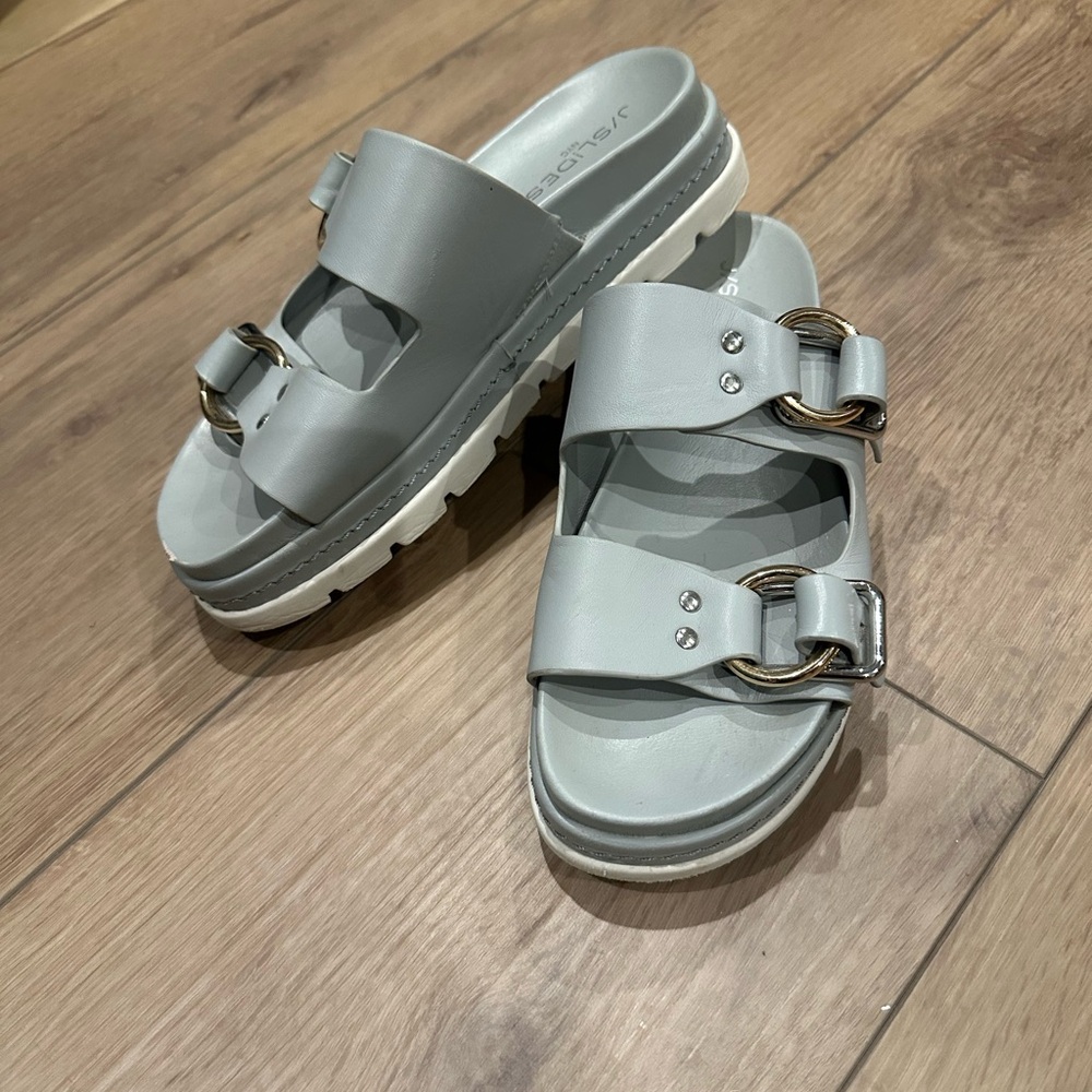 J/Slides Light Gray Leather Women's Sandals